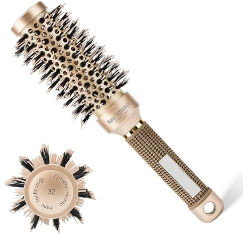 Cepillo Redondo Pelo, para Secar con Secador, Cerdas de Jabalí, Peinar, Rizar, Alisar y Brillo (32mm)