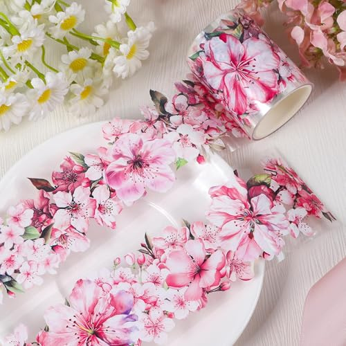 Fiore Washi Tape PET, Tape Decorativo Coprente, Nastro Adesivi Decorativi Trasparenti, Fiori Masking Tape per Giornali Decorazioni fai da te Scrapbooking Diario Pianificatori Confezioni Regalo (C)