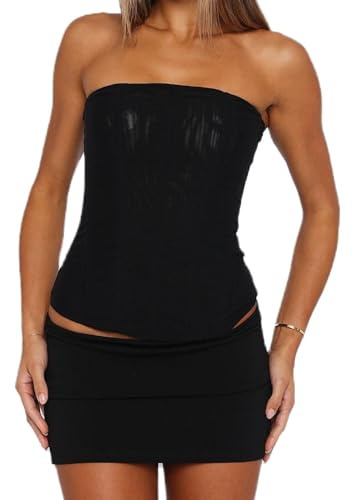 Betrodi Womens Strapless Mesh Corset Off Shoulder Tube Boned Bodyshaper Tops Y2k Going Out Zipper Overbust Bustier Tops Clubwear