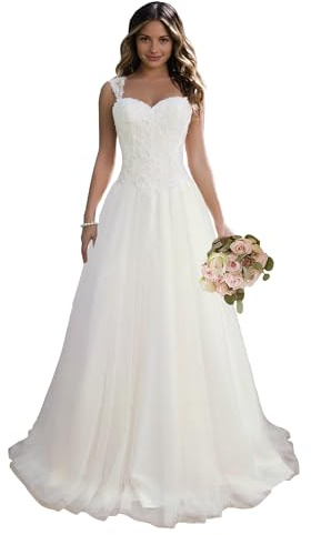 JAEDEN Brautkleider Prinzessin Hochzeitskleider Damen Brautmode Tüll Herzausschnitt A-Linie Lang Weiß 40