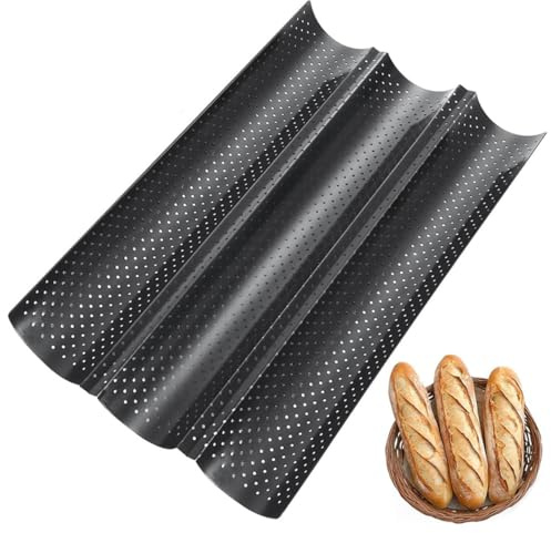 sengcengs Bandeja para 3 baguettes, molde de acero al carbono, molde para baguette con revestimiento antiadherente, bandeja para baguette, color negro, ideal para la fabricación de utensilios de