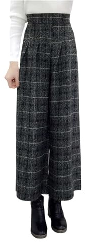 Generico Pantaloni Larghi Donna Inverno A Quadri in Lana Mista Pantaloni Casual Morbidi A Tre Quarti E con Stile Elegante Trousers Caldi E Comodi per Donna(Dark Gray, XL)