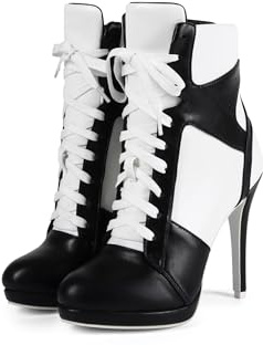 Frankie Hsu Stiletto Sport basket högklackade ankelstövlar, svart vit sneaker stövel, stor storlek mode designerskor för kvinnor män