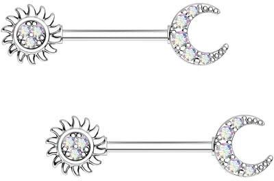 CM Crareesi Mania Moon Sun Nipple Piercing Jewellery Celestial Nipple Bars Surgical Steel 14G Nipple Rings AB CZ Nipple Shields Rings