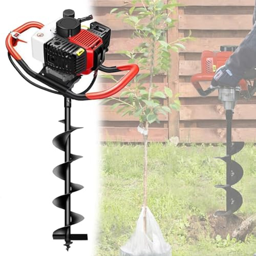 DOZPAL Cordless Fence Post Auger, 4 Stroke Petrol Post Hole Auger Fence Earth Digger with 4/6/8/10/12/15/20/25/30cm Drill Bits & 31.5 Extension Rods for Garden, Farm, Tree Planting 20cm