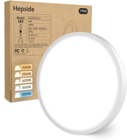hepside Bathroom Light 22cm, 3000K/3500K/4000K/5000K/6500K 5CCT LED Ceiling Lights,18W, Modern, Waterproof, Flush Ceiling Light for Bathroom, Kitchen, Bedroom, Hallway
