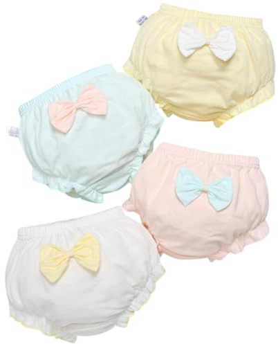 Rainjia Lot de 4 culottes en coton pour bébé fille - Sous-vêtements de princesse en dentelle à volants avec nœud papillon - Pour tout-petits de 6 mois à 4 ans, Style 3, 12-24 mois