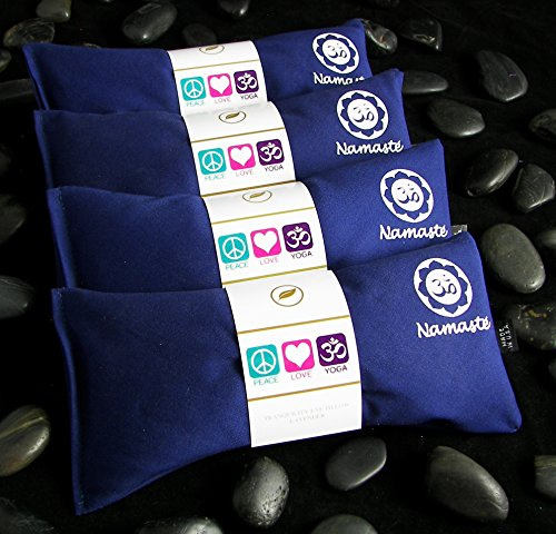 Happy Wraps Yoga Eye Pillows - Unscented Eye Pillows - Namaste Hot Cold for Stress, Meditation, Spa, Relaxation Gifts - Made in USA Set of 4 - Navy Cotton