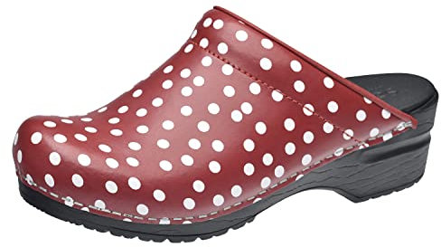 Sanita | Fenja offener Clog | Original handgemacht | Flexible Leder-Clogs für Damen | Anatomisch geformtes Fußbett mit weichem Schaum | Rot | 39 EU