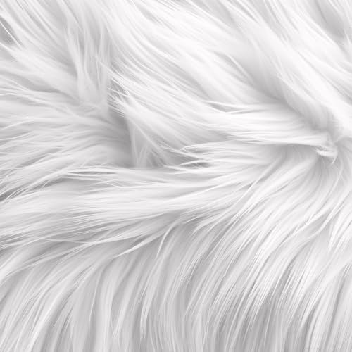 FabricLA Shaggy Faux Fur Square - 20 X 20 Inches Pre-Cut - Use Fake Fur Fabric for DIY, Craft Fur Decoration, Fashion Accessory, Gnome, Hobby - White