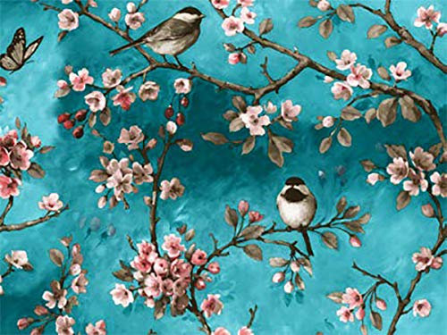 Mambo Design PVC Tischdecke Polly Vogel Türkis Wachstuch · Breite & Länge wählbar· abwaschbare Tischdecke · Kirschblüten Rosa Japan Meise, Größe:140 x 100 cm