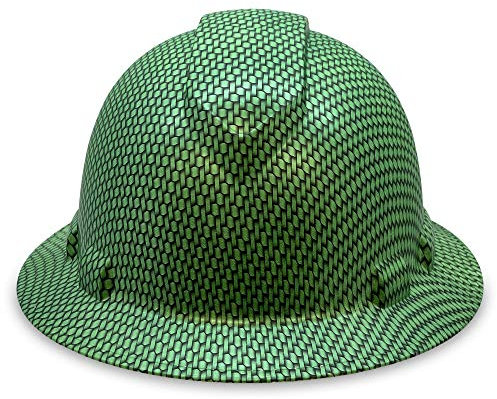 Acerpal Vollkrempe, belüfteter Schutzhelm aus Rattan, Kohlefaser-Design, glänzende Oberfläche, OSHA-Schutzhelm mit 6-Punkt-Aufhängung, Grün