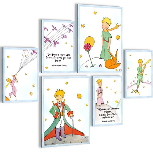 Novart Wandbilder Set Kleine Prinz Märchen Bunt - KEIN EXTRA RAHMEN BENÖTIGT - Modern Deko - Kinderzimmer N006763a