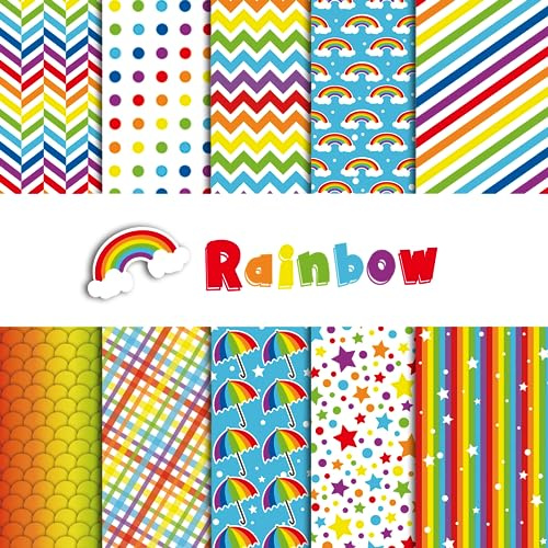 Morcheiong 60 Sheets Rainbow Pattern Paper Set A5 Size Colorful Decorative Paper for DIY Craft Card Making Scrapbook Decoration,10 Styles
