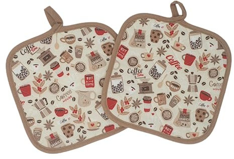 Set 2 Presine da Cucina in cotone 100%, quadrate 18X18 cm, tessuto trapuntato. Prodotto artigianale italiano. (Beige)
