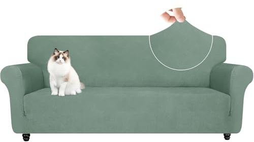 YSTELLAA Copridivano 3 Posti con Braccioli, Copri Divano AntiGraffio Gatto Cani, Copridivani Elasticizzati, Universale Fodera Divano Moderno, Sofa Cover Antiscivolo Antimacchia, Verde Chiaro