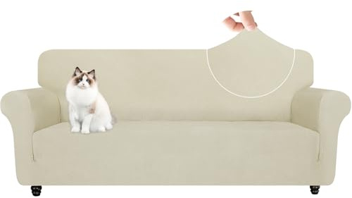 YSTELLAA Stretch Sofa Überzug 3 Sitzer, Elastisch Sofabezug Mit Armlehnen, Jacquard Sofaschoner rutschfest, Universal Sofa Cover Moderne, Couchüberzüge Sofahusse Für Katze Hund, Beige