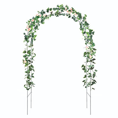ATR ART TO REAL Arche de jardin en métal solide pour plantes grimpantes, pergola, 2 tailles disponibles : 240 cm ou 196 cm de hauteur, blanc, semi-circulaire