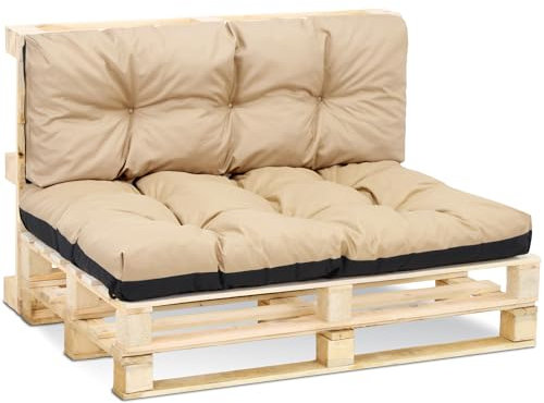 Amazinggirl Palettenkissen Outdoor Kissen Set: Rückenkissen 40x120 cm und Sitzkissen 80x120 cm - Auflagen für Paletten Europaletten Palettensofa und Palettenmöbel Palettenpolster Beige