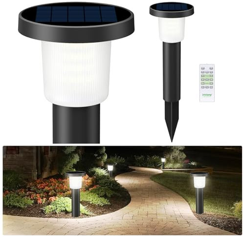 INTELAMP Solarleuchten für Außen Garten mit Fernbedienung, 2 Stück Weiß Solarlampen Edelstahl Wasserdicht LED Gartenleuchten 40cm Gartenleuchte für Terrasse Rasen Wege 3800 mAh 500LM