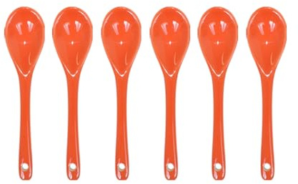 Pirhosigma 6 pcs Orange Porcelain Egg Spoons Ceramic Spoons 4.7 inch/12cm Length 2.7cm Width Coffee Spoon Dessert Yogurt Tea Milky Tea