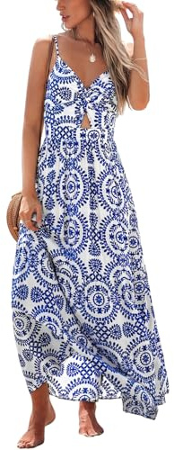 CUPSHE Vestido largo para mujer con estampado floral, cuello en V retorcido, sin mangas, vestido largo de verano casual, Azul (Paisley), M