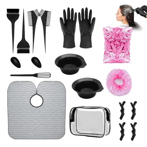CZAYEFNH Kit Professionale Per Tintura Capelli 17 Pezzi - Accessori Completi Per Colorazione, Mantella Protettiva, Cuffia Da Doccia Usa e Getta & Pochette Cosmetica Multifunzione In PVC Con Zip