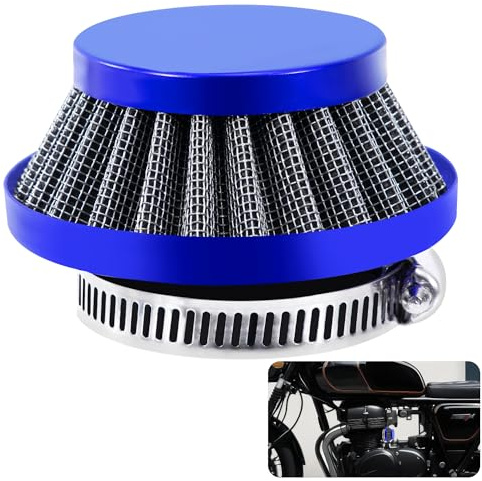 Tunejoy Filtro Aria Moto 42mm Filtro Aspirazione Aria Moto a Doppio Strato Acciaio Filtro a Cono per 43cc 47cc 49cc Scooter ATV Mini Ruote Pocket Bike Blu