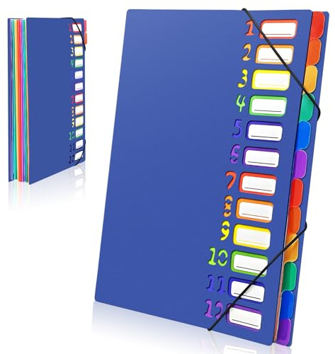 Fickmapp A4, mappsystem med 12 fack, 24 fickor dokumentmapp mapp, färgglad vattentät organisationsmapp för skola, kontorsmaterial (blå)