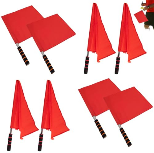 Lot de 8 drapeaux d'arbitre - Football Lignes Juges Drapeaux - Drapeau rouge en acier inoxydable Barre métallique Poignée en mousse étanche | Pour jeu de sport, football, hockey entraînement