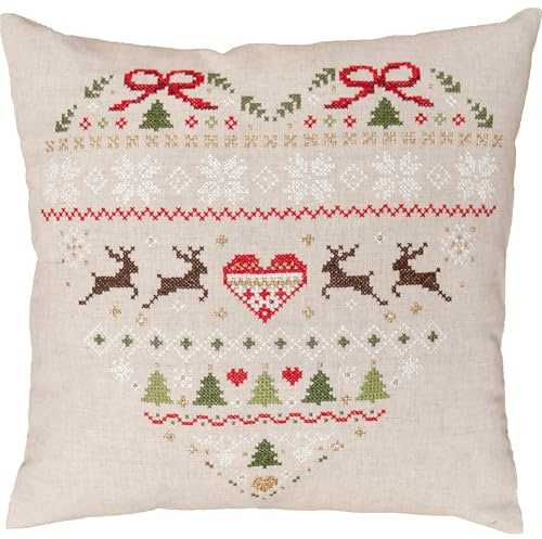 VERVACO Set med förtryckt korsstygn kudde hjärta FESTIV kuddfodral dragkedja broderi set nybörjare ca 40 x 40 cm kreativa hantverk tillbehör gör-det-själv heminredning hobby vuxen broderi