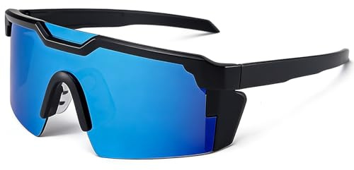 CIKJUK Sonnenbrille Kinder Sportbrille Jungen Mädchen - Fahrradbrille UV Schutz Verspiegelt Radbrille Schnelle Brille für Jugendliche - Schwarz/Blau