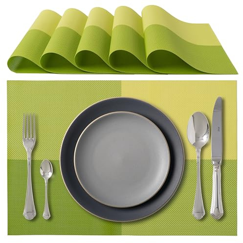 IPEA Tovagliette Americane Eleganti 45 x 30 cm per Cena, Pranzo, Colazione - 6 Unità - Tovaglietta Lavabile, Resistente al Calore, Antiscivolo, Antimacchia per Tavolo della Cucina e Sala - Verdi