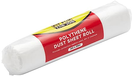 Fit For The Job Rouleau de bâche protection polyéthylène (2m x 25m) 50 m², anti-poussière et imperméable, couvre et protège sols et meubles contre déversements et éclaboussures de la peinture