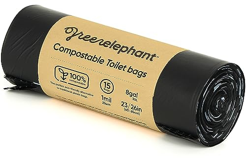 Green Elephant Portable Waste Bags – Camping Potty Liners, Biodegradable Sanitary Bags for 5 Gallon Bucket, Outdoor Use, 15 Count, 8 Gal (1 Pack)