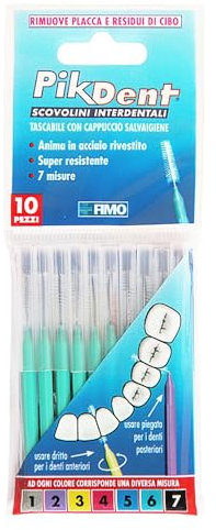 Brossettes interdentaires Pikdent - Noyau en acier revêtu et poils en Tynex - Taille 6 Vert 1,0 Mm Conique - 10 Brossettes
