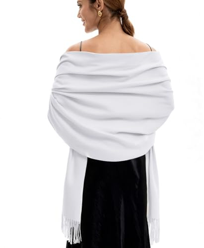 vimate Pashmina Shawls and Wraps Women Bridesmaid Pashmina Scarfs shawl for Wedding Bridal evening dresses(White)