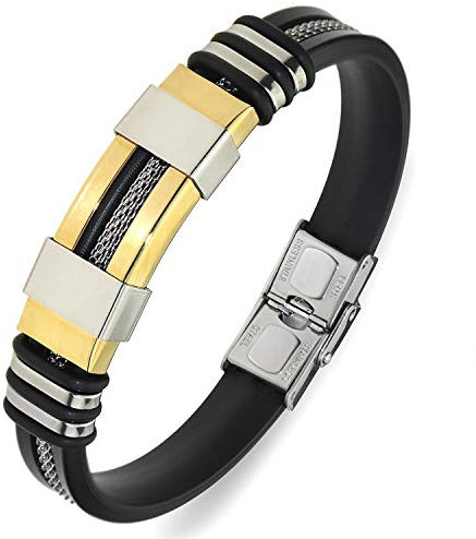 Suyi Verstellbares Armband für Herren Silikon-Wickelarmband Edelstahl-Manschettenarmband Gold