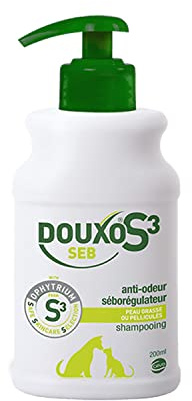 DOUXO S3 SEB Shampooing Anti-Odeur et séborégulateur, pour Chiens et Chats avec des pellicules, Poils Gras et Mauvaises odeurs pour Chiens et Chats, 200ml