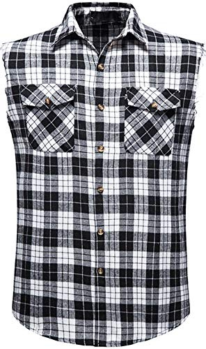 Iris Sprite Mens Sleeveless Plaid Shirt Casual Flannel Button Down Shirts Loose Fit with Pocket