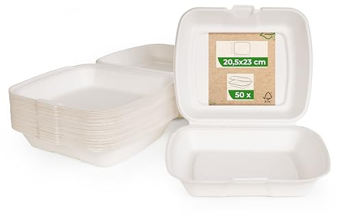 Love Nature Boîte Menu Écologique 1 Divisée 50 Pièces - Vaisselle Jetable Canne à Sucre - Boîte Menu Jetable - Emballage à Emporter - Emballage Alimentaire à Emporter