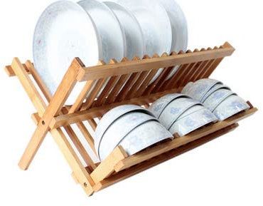 Scolapiatti da Appoggio, Porta Bottiglie Acqua, Portapiatti, Scola Piatti, Cestello Portabottiglie, Scolapiatti Legno per Libro, Piatti, Tazze, Cd, Bicchiere per Vino (42*26,5*35 cm (colore bambù))