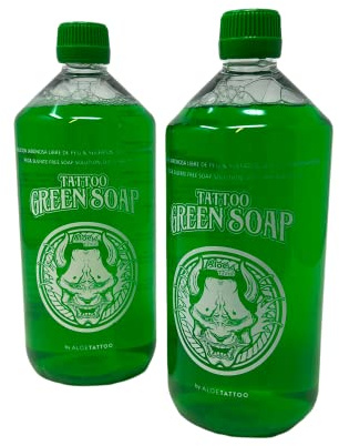 2 x Aloe Green Soap 1L – Jabón verde – Limpiar y limpiar tatuajes, INKgrafiX® Alemania – Profesional Studio – IG60396 – vegano