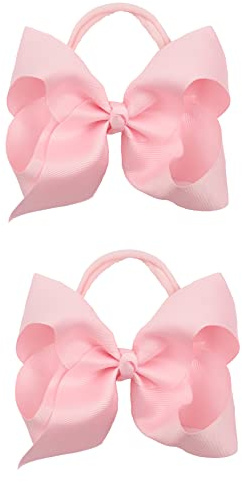 Xansema 2Pcs 6 Inches Ribbon Baby Girls Headbands Infant Elastic Hairbands Large Cheer Bow Hair Band Accessories for Child Toddlers Girls (Pink)