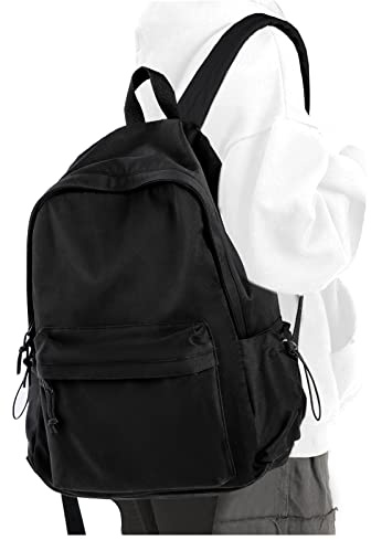 PAUBACK Black School Backpack for Girls Women Waterproof High School Book Bag Cute Backpack for Men Teens Boys, Lightweight Simple Middle School Back Pack Daypack