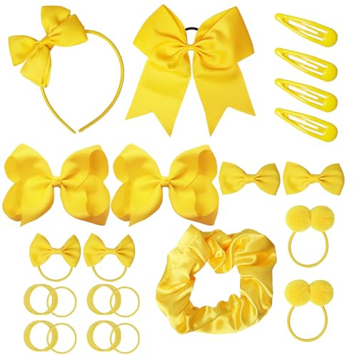 45Pcs Yellow School Girls Hair Accessories Kit Yellow Bow Headband Hair Clips Ponytail Holder Bow Hair Barrettes,Hair Accessories for Girl Birthday Gift