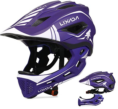 Lixada Fahrradhelm Kinder Helm Fullface Abnehmbar Unisex 52-58cm Children's Helmet 2-In-1 Integrated Größenverstellbar- Mit Abnehmbarem Kinnschutz Helmet inliner Für Fahrräder, Skateboards