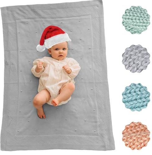 Babydecke Baumwolle (Bio) Mädchen + Junge (75x100 cm), GOTS + OEKO-TEX: Schadstofffrei + Sicher | Baby Decke für Baby Erstausstattung Neugeborene | Erstlingsdecke Sommer & Winter Kuscheldecke (Grau)