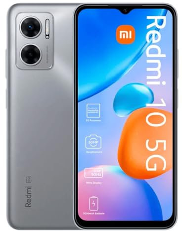 Xiaomi Redmi 10 5G Smartphone, 6.58 Inch, 4GB RAM/64GB ROM, Dual SIM, Android 12, Silver