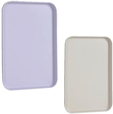 Lot de 2 mini plateaux rectangulaires - Plateau de petit-déjeuner et de service pour restauration rapide, cuisine, thé, café - Réutilisables en violet clair et blanc cassé